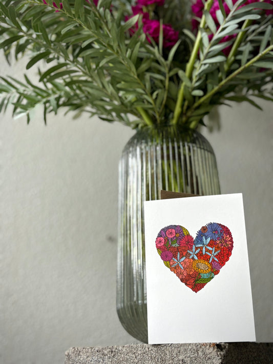 Heart of Flowers, hand illustrated Gift Card